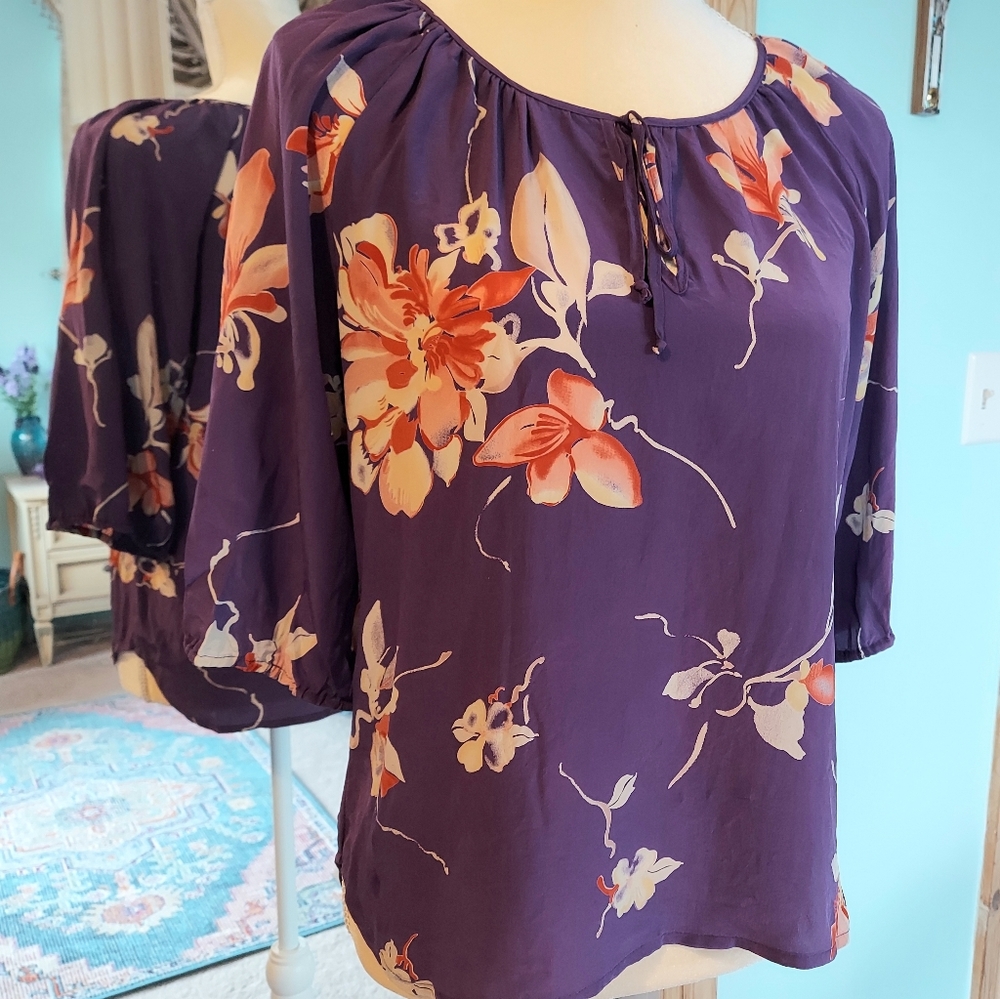Yumi Kim Silk Floral Peasant Blouse Top